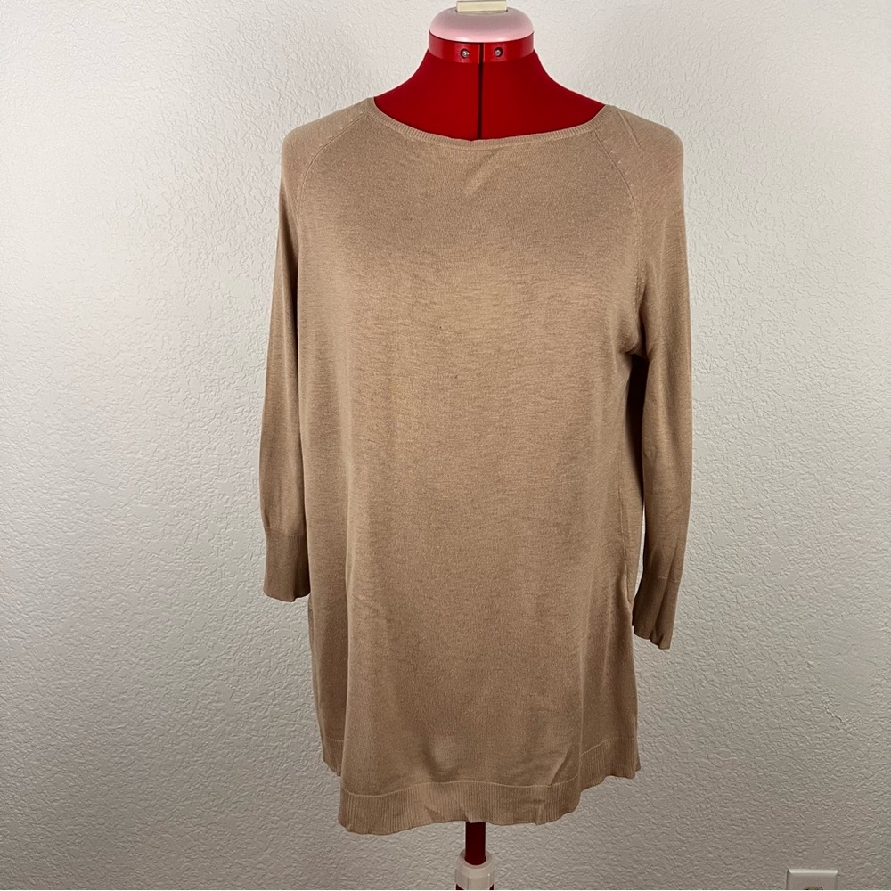 Zara Knit Sweater Beige Long Sleeve Slit Back Size Medium